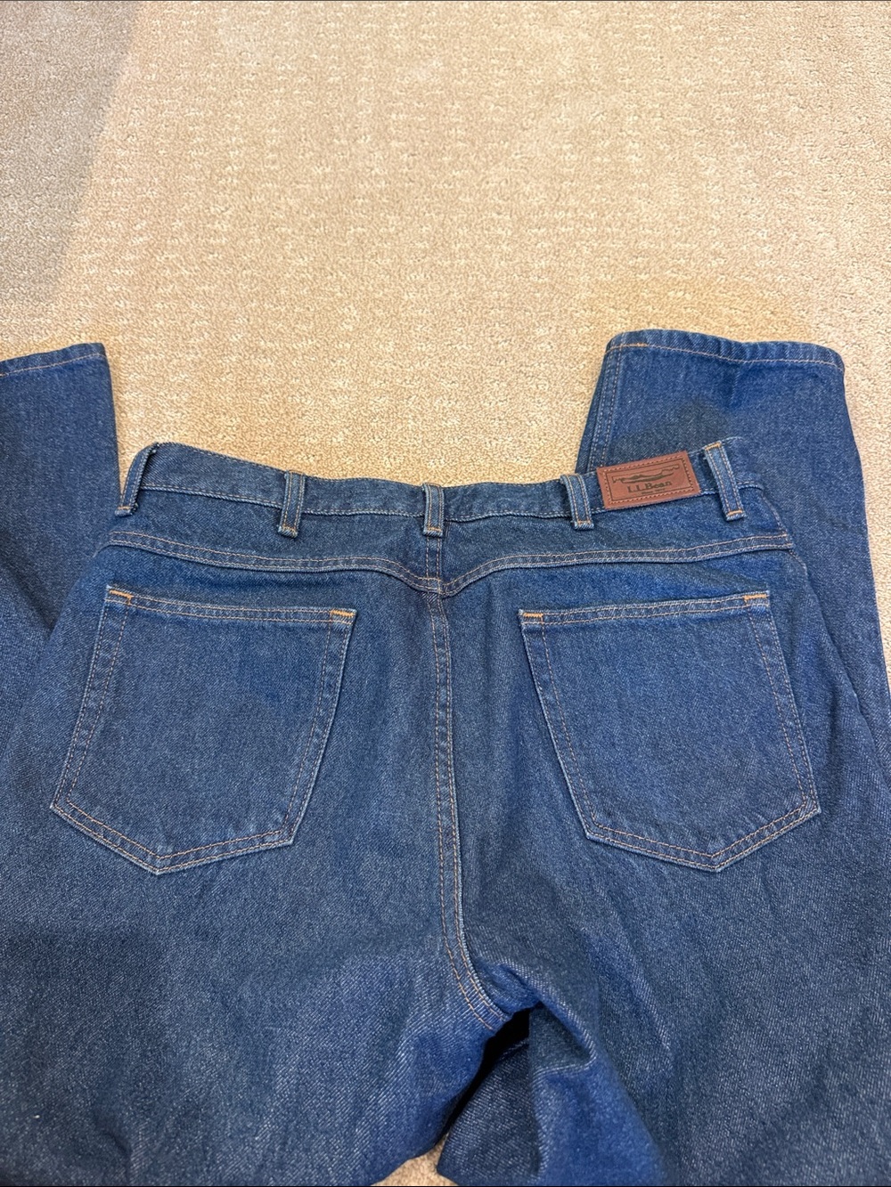 L.L. Bean Classic Fit Blue Denim Jeans with Tan Stitching